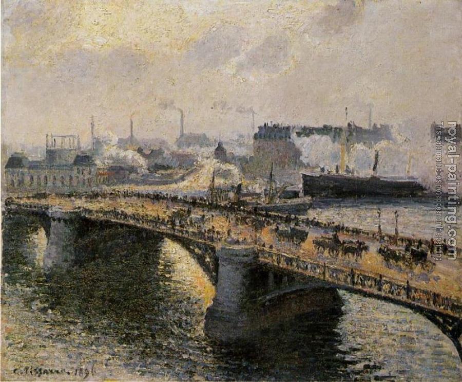Camille Pissarro : The Boieldieu Bridge, Rouen, Sunset, Misty Weather